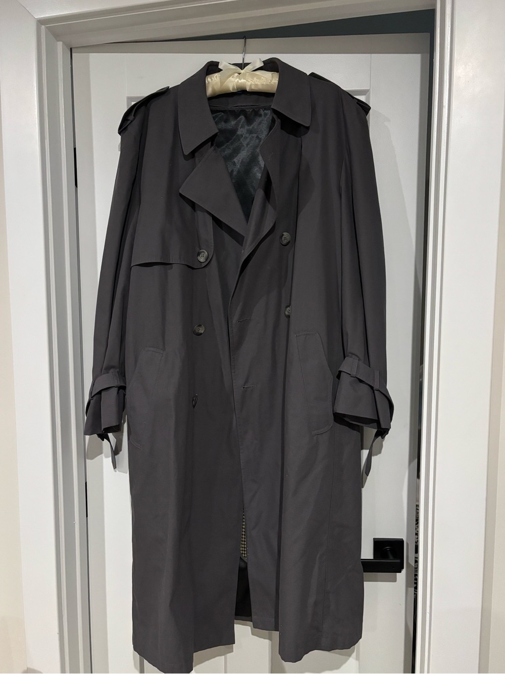 Men's Double-Breasted Trench Coat - Dark Gray